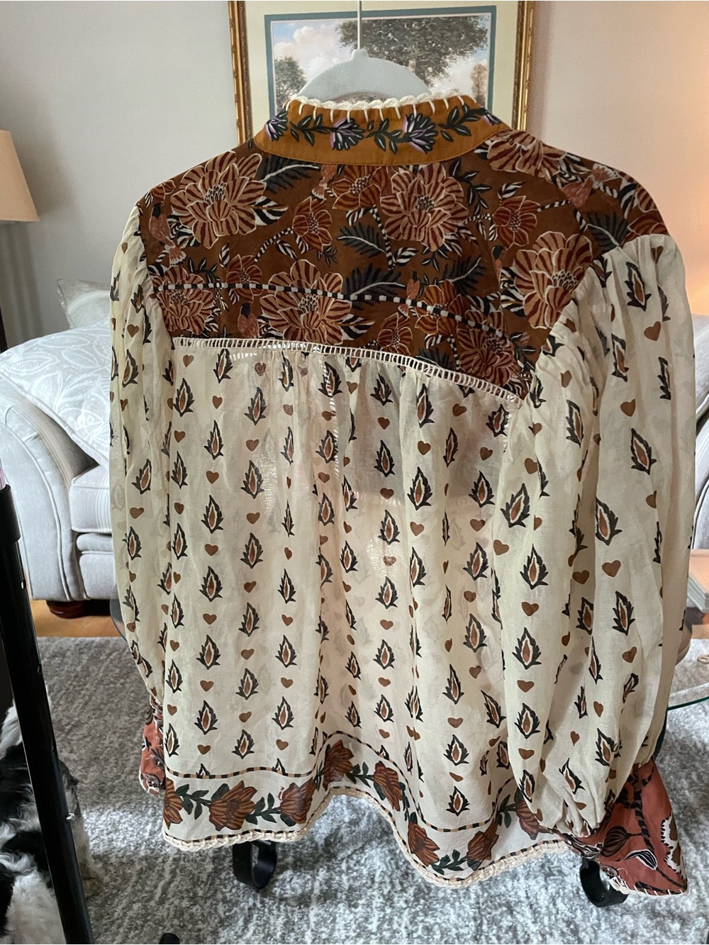 FARM Rio Cream Blouse with Brown & Rust Floral Yoke - Picture 2 of 6